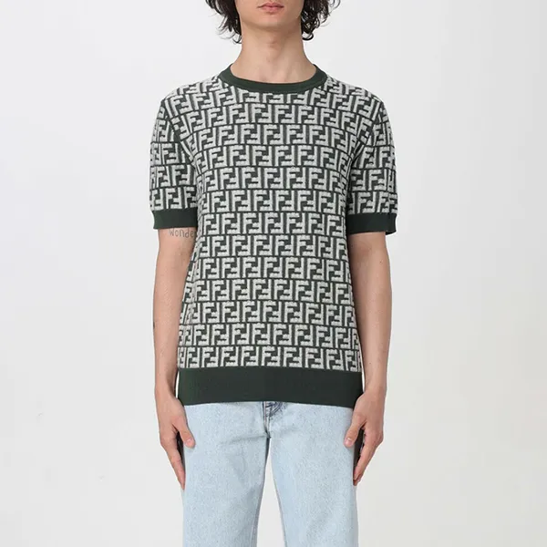 Áo Len Nam Fendi FF Logo Allover Crewneck Wool Short Sleeve FZX051 AR85 F1MTQ Màu Xanh Green Size 46 - Thời trang - Vua Hàng Hiệu