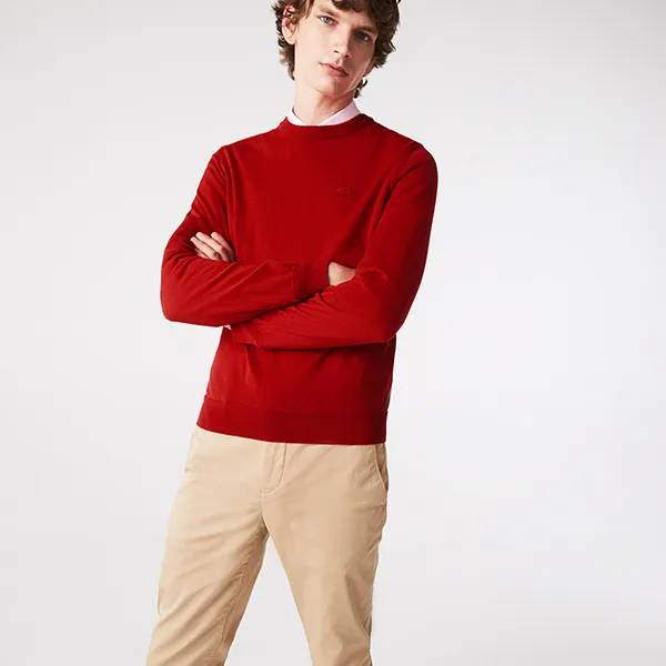 Áo Len Nam Lacoste Men's Merino Wool Crew Neck Sweater AH1969-240 Red Màu Đỏ Size 3