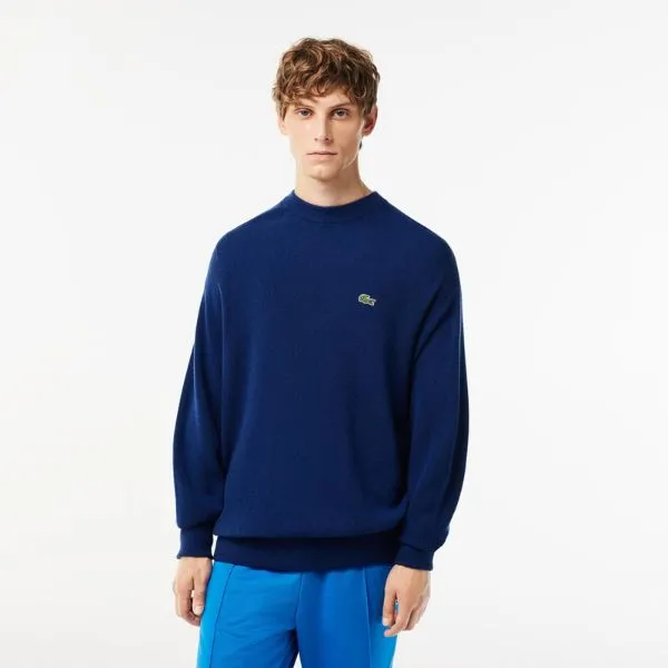 Áo Len Nam Lacoste Men's Relaxed Fit Crew Neck Wool Sweater Màu Xanh Navy Size 3