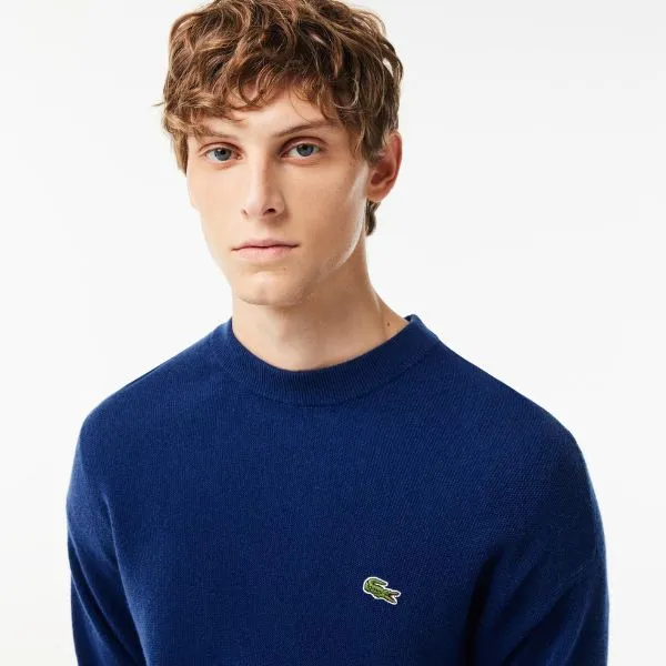 Áo Len Nam Lacoste Men's Relaxed Fit Crew Neck Wool Sweater Màu Xanh Navy Size 3