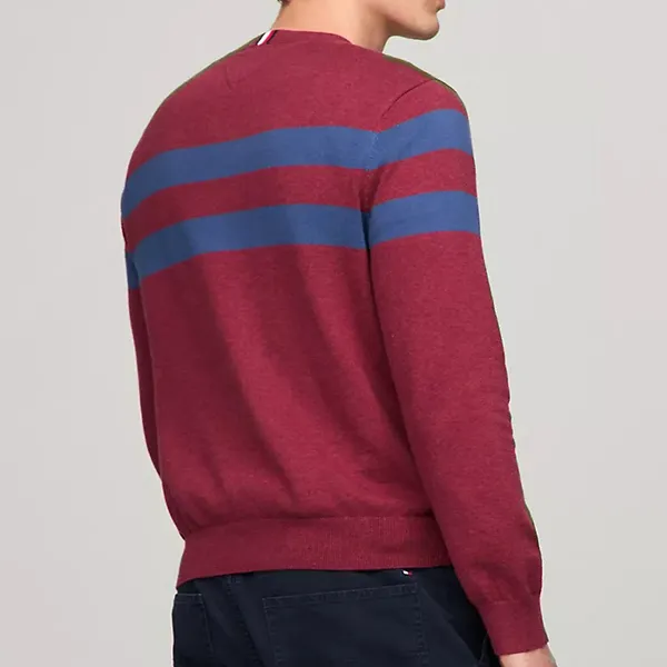 Áo Len Nam Tommy Hilfiger Double Stripe Crewneck Sweater 78JB179 640 Màu Đỏ Mận Size XS