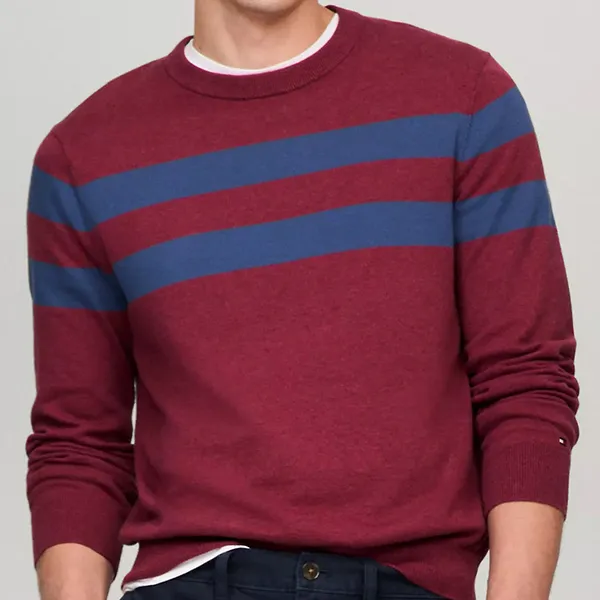 Áo Len Nam Tommy Hilfiger Double Stripe Crewneck Sweater 78JB179 640 Màu Đỏ Mận Size XS