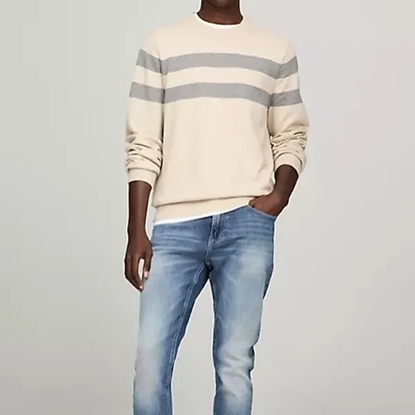 Áo Len Nam Tommy Hilfiger Double Stripe Crewneck Sweater 78JB179 P8E Màu Be Size M - Thời trang - Vua Hàng Hiệu