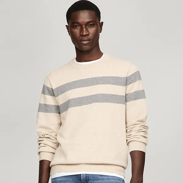 Áo Len Nam Tommy Hilfiger Double Stripe Crewneck Sweater 78JB179 P8E Màu Be Size M - Thời trang - Vua Hàng Hiệu