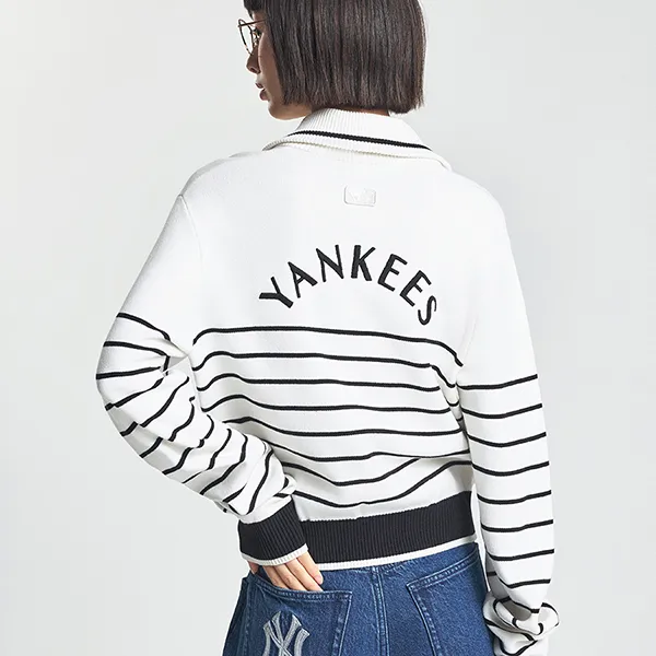 Áo Len Nữ MLB Varsity New York Yankees Knit Pullover 3FKPV0244-50CRS Màu Trắng Kem