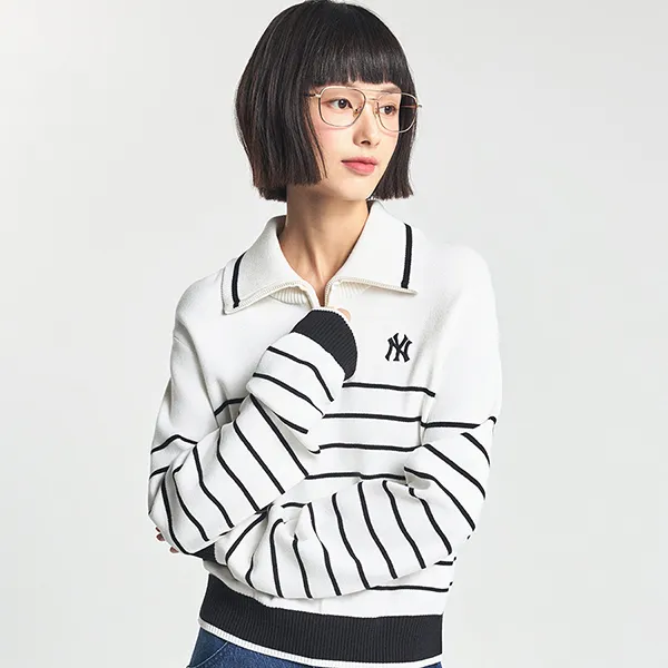 Áo Len Nữ MLB Varsity New York Yankees Knit Pullover 3FKPV0244-50CRS Màu Trắng Kem