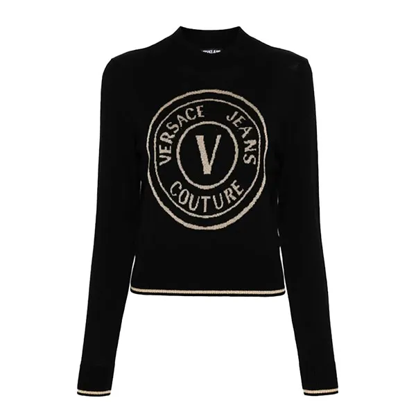 Áo Len Nữ Versace Jean Conture In Black With Logo V-Emblem 77HAFM21 CM45H G89 Màu Đen Size S