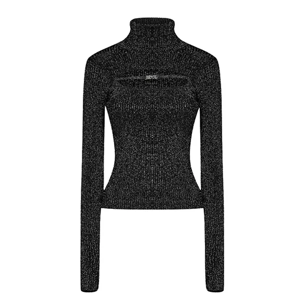Áo Len Nữ Versace Jean Conture In Black With Lurex Ribbed Knit Turtleneck 77HAFM22CM60H899 Màu Đen Size XS
