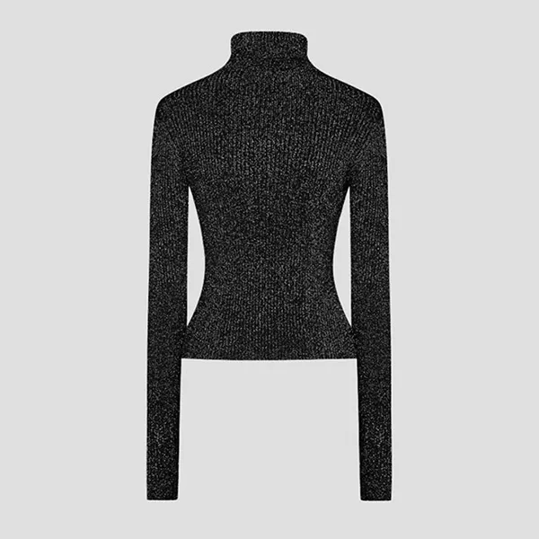 Áo Len Nữ Versace Jean Conture In Black With Lurex Ribbed Knit Turtleneck 77HAFM22CM60H899 Màu Đen Size XS