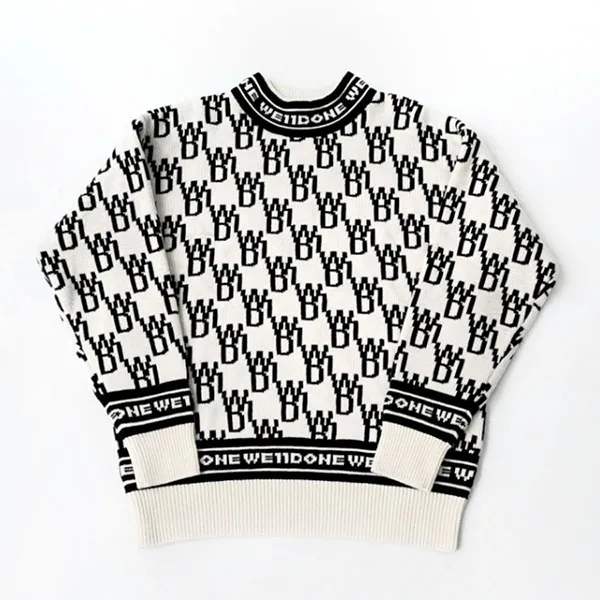 Áo Len We11done In White Jumper Logo Knit WD-KO3-21-602 Màu Đen Trắng Size S