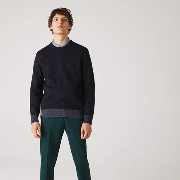 Áo Nỉ Nam Lacoste Men's Reversible Crew Neck Contrast Sweater EUC Cotton Blend Màu Đen Size 2