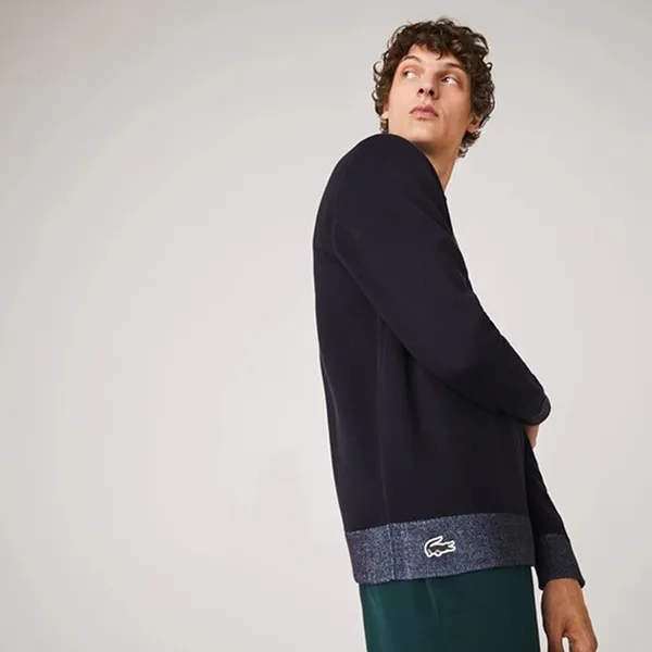 Áo Nỉ Nam Lacoste Men's Reversible Crew Neck Contrast Sweater EUC Cotton Blend Màu Đen Size 2
