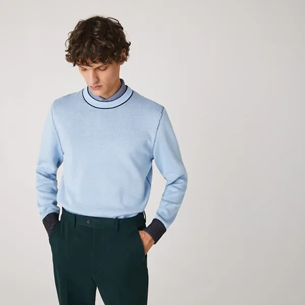 Áo Nỉ Nam Lacoste Men's Reversible Crew Neck Contrast Sweater EUC Cotton Blend Màu Đen Size 2