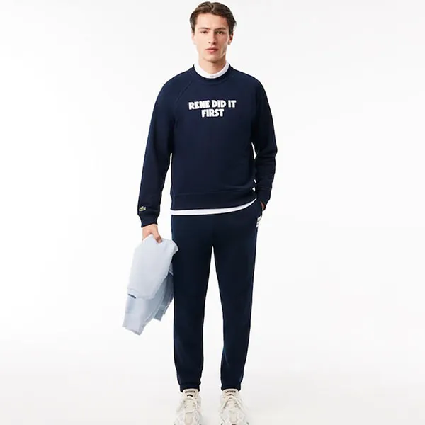 Áo Nỉ Sweater Lacoste Relaxed Fit Crew Neck Sweatshirt SH0144 166 Màu Xanh Navy Size M