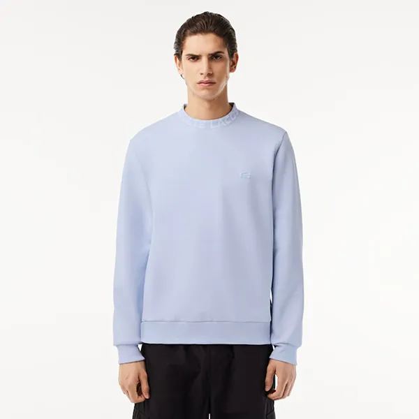 Áo Nỉ Nam Lacoste Logo Jacquard Crew Neck Sweatshirt SH7473 J2G Màu Xanh Nhạt Size 2