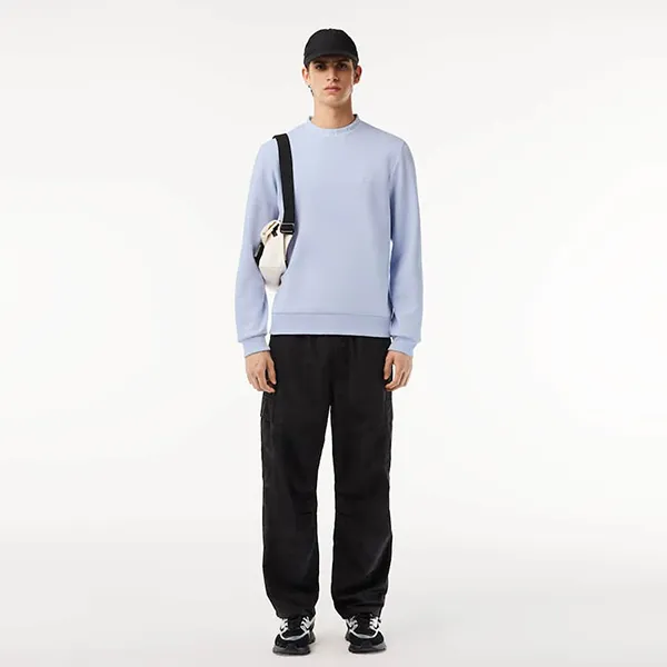 Áo Nỉ Nam Lacoste Logo Jacquard Crew Neck Sweatshirt SH7473 J2G Màu Xanh Nhạt Size 2