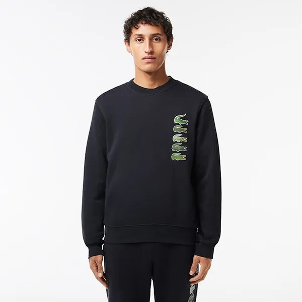 Áo Nỉ Sweater Nam Lacoste Men's Classic Fit Croc Print Sweatshirt SH3581 HDE Màu Đen Size S