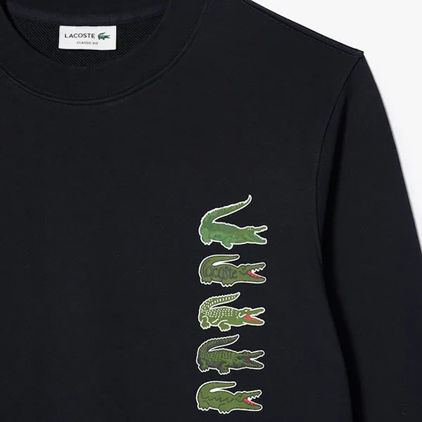 Áo Nỉ Sweater Nam Lacoste Men's Classic Fit Croc Print Sweatshirt SH3581 HDE Màu Đen Size S
