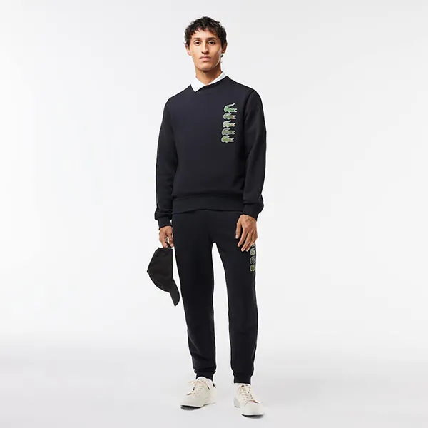 Áo Nỉ Sweater Nam Lacoste Men's Classic Fit Croc Print Sweatshirt SH3581 HDE Màu Đen Size S