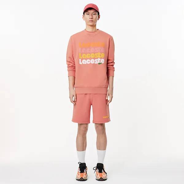 Áo Nỉ Sweater Nam Lacoste Ombré Print Fleece Sweatshirt SH7504 ZV9 Màu Hồng Cam Size 4