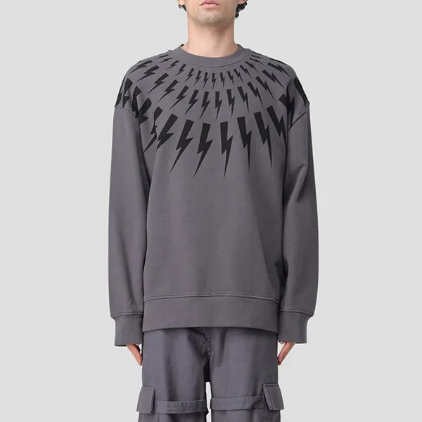 Áo Nỉ Sweater Nam Neil Barrett Grey With Thunderbolt Logo Printed PBJS010SV517S 3543 Màu Xám Size XS
