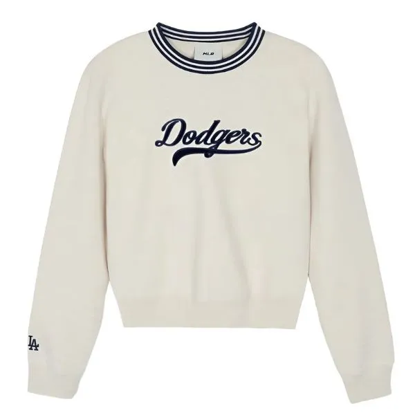 Áo Nỉ Sweater Nữ MLB Varsity Cursive Los Angeles Dodgers Sweatshirts 3FMTV0344 07OTS Màu Be