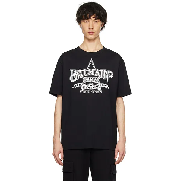 Áo Phông Nam Balmain Black With Logo Printed Tshirt CH1EG000GD29 Màu Đen Size S - Thời trang - Vua Hàng Hiệu