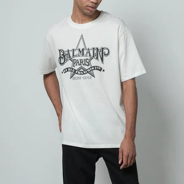 Áo Phông Nam Balmain White With Logo Printed Tshirt CH1EG000GD29 Màu Trắng Size XXS - Thời trang - Vua Hàng Hiệu