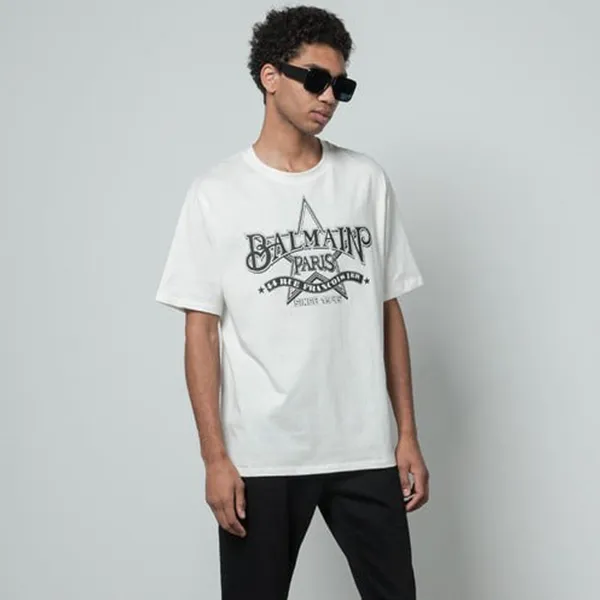 Áo Phông Nam Balmain White With Logo Printed Tshirt CH1EG000GD29 Màu Trắng Size XXS - Thời trang - Vua Hàng Hiệu