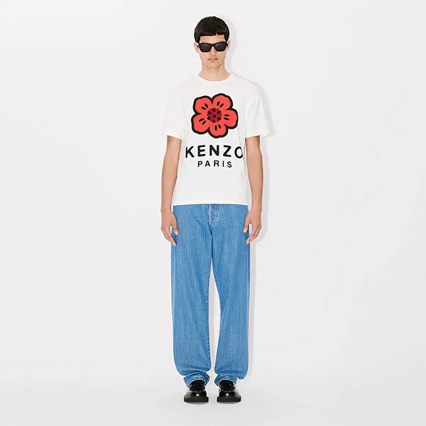 Áo Phông Nam Kenzo White With Boke Flower Logo Printed FE65TS4754SO 02 Màu Trắng Size M