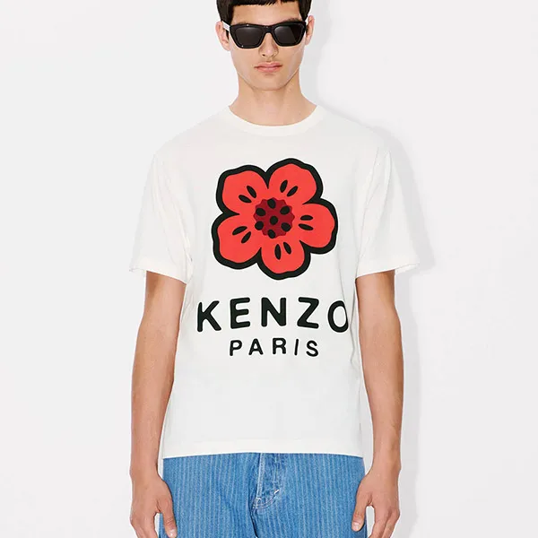 Áo Phông Nam Kenzo White With Boke Flower Logo Printed FE65TS4754SO 02 Màu Trắng Size M