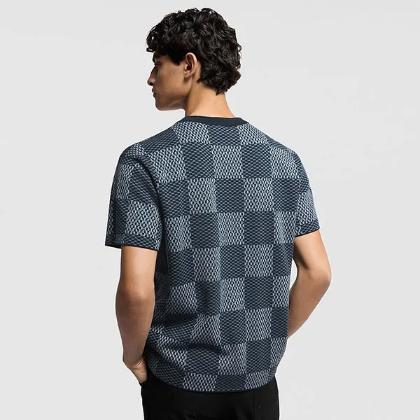 Áo Phông Nam Louis Vuitton LV Blue Damier Crewneck With Crystal LV Patch 1AGHTK Tshirt Màu Xanh Size M - Thời trang - Vua Hàng Hiệu