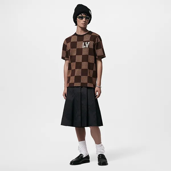 Áo Phông Nam Louis Vuitton LV Brown Damier Crewneck With Crystal Patch 1AFIUP Màu Nâu Size XS - Thời trang - Vua Hàng Hiệu