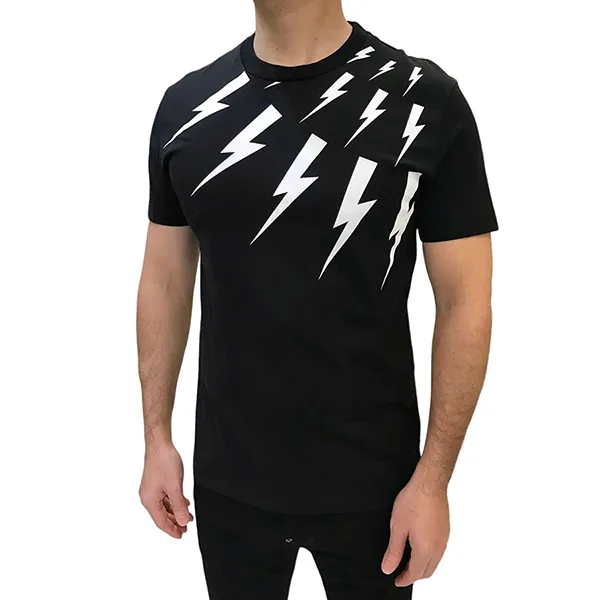 Áo Phông Nam Neil Barrett Black Off-Set Fair Isle Thunderbolt TShirt BJT004S Màu Đen Size XS