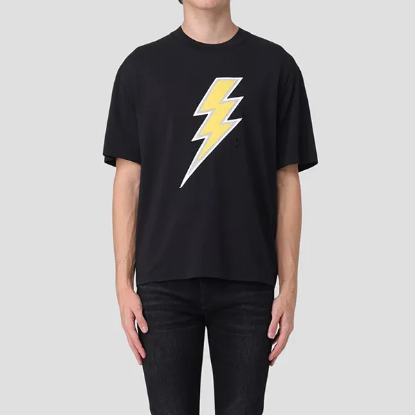 Áo Phông Nam Neil Barrett Black With Yellow Thunderbolt Printed PBJT215 V518C/2058 Màu Đen Size XS