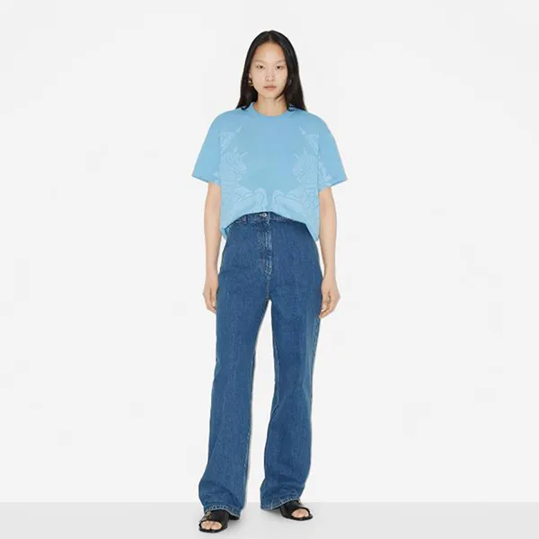 Áo Phông Nữ Burberry Women's With Logo Printed T-Shirt 80709141 Màu Xanh Blue Size XXXS