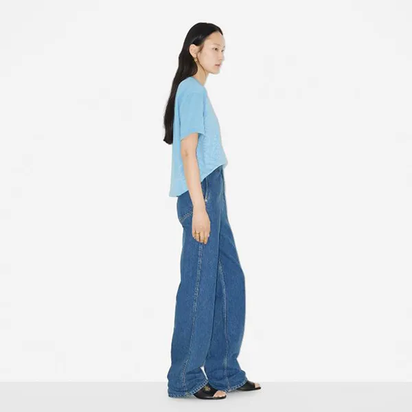 Áo Phông Nữ Burberry Women's With Logo Printed T-Shirt 80709141 Màu Xanh Blue Size XXXS