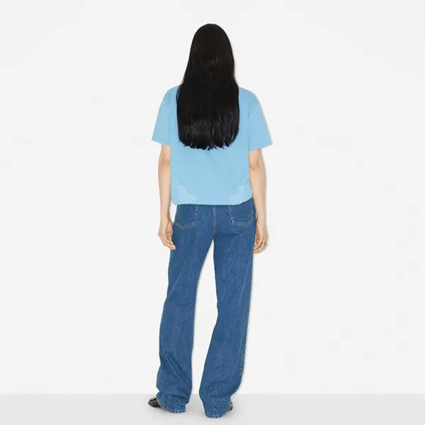 Áo Phông Nữ Burberry Women's With Logo Printed T-Shirt 80709141 Màu Xanh Blue Size XXXS