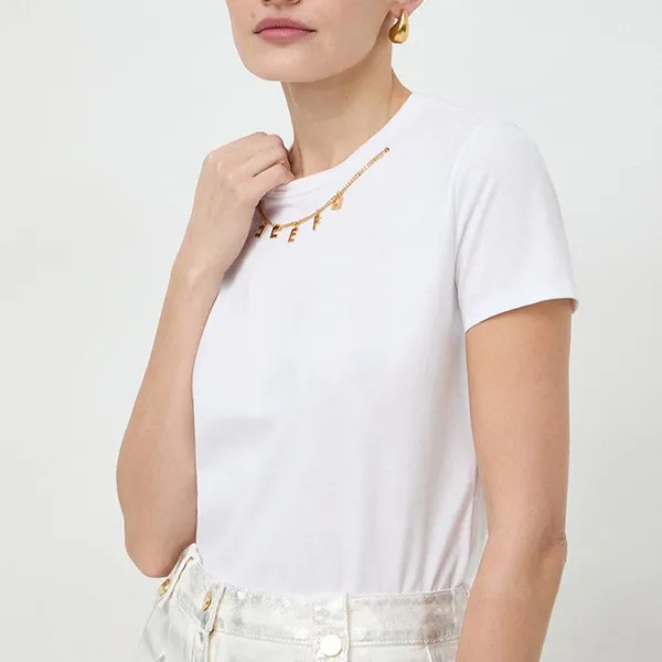 Áo Phông Nữ Elisabetta Franchi In White Tshirt MA01141E2 270 Màu Trắng Size 40