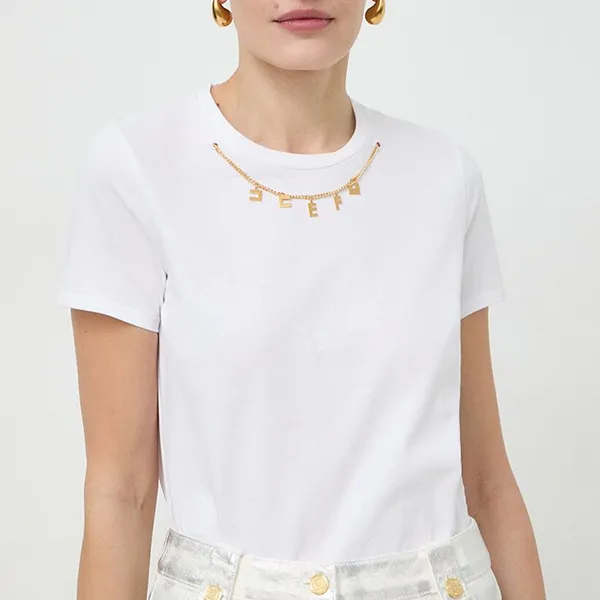 Áo Phông Nữ Elisabetta Franchi In White Tshirt MA01141E2 270 Màu Trắng Size 40