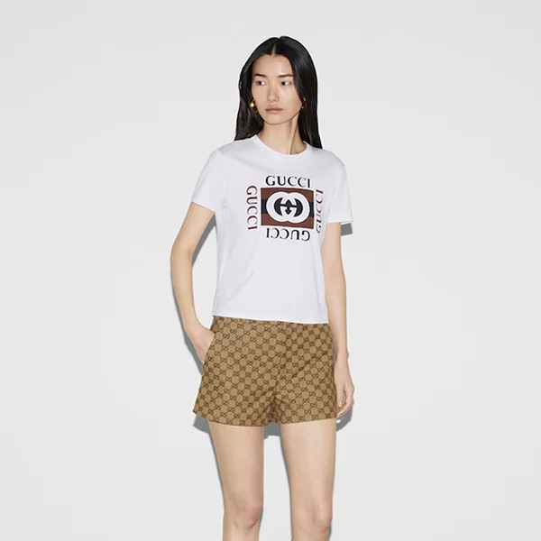 Áo Phông Nữ Gucci Printed Cotton Jersey T-Shirt 787299 XJGNV 9875 Màu Trắng Size S