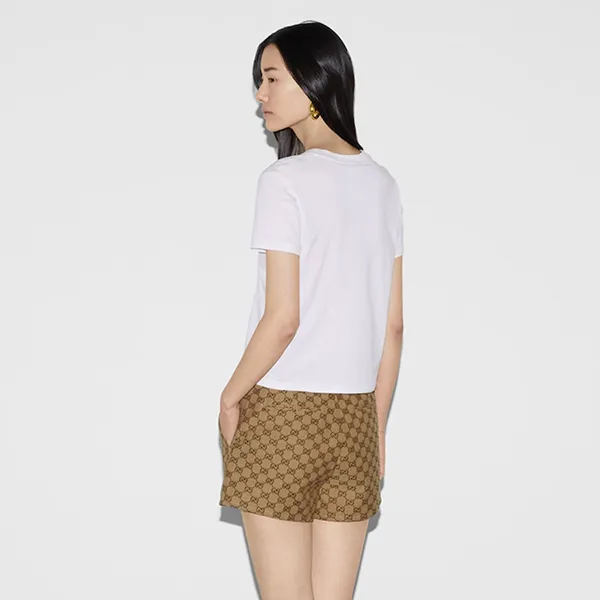 Áo Phông Nữ Gucci Printed Cotton Jersey T-Shirt 787299 XJGNV 9875 Màu Trắng Size S