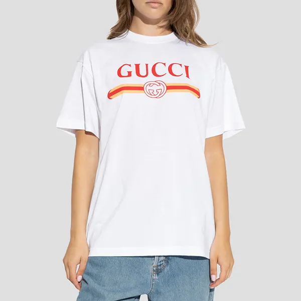Áo Phông Nữ Gucci With Logo Printed T-Shirt 788093XJGL7 9074 Màu Trắng Size S