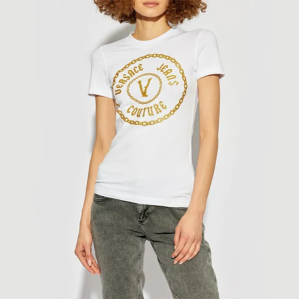 Áo Phông Nữ Versace Jeans Couture White Printed Tshirt 77HAHT02CJ03TG03 Màu Trắng