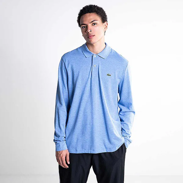 Áo Polo Dài Tay Nam Lacoste Classics Long Sleeved Ripped Collar L1313-00 Màu Xanh Blue Size 2