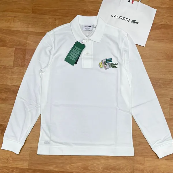 Áo Polo Dài Tay Nam Lacoste Holiday Crocodile Badge Shirt PH1370 001 White Màu Trắng Size 3