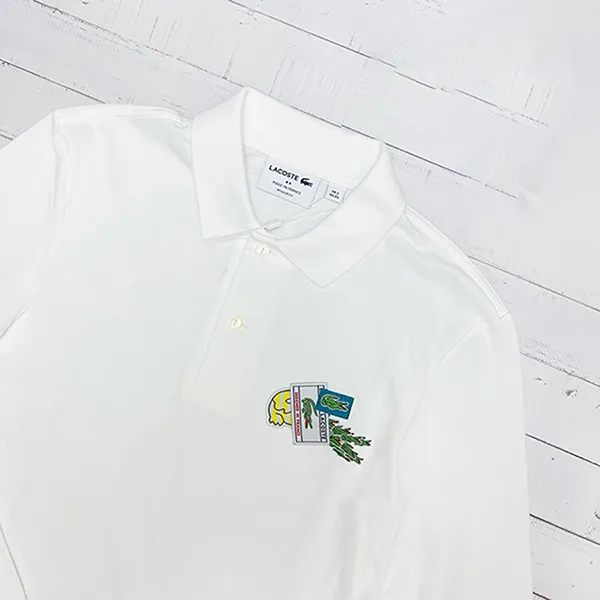 Áo Polo Dài Tay Nam Lacoste Holiday Crocodile Badge Shirt PH1370 001 White Màu Trắng Size 3