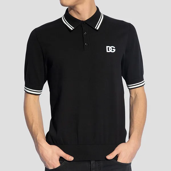 Áo Polo Nam Dolce & Gabbana Black With DG Logo Embroidered GXZ02Z JBCBZ N0000 Màu Đen Size 46