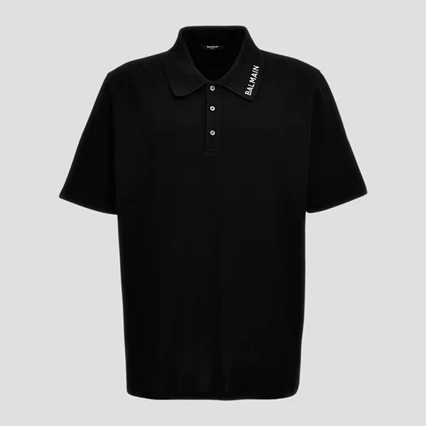 Áo Polo Nam Balmain Black With Logo Embroidered Polo Shirt CH1GC026BC62 Màu Đen Size XXS