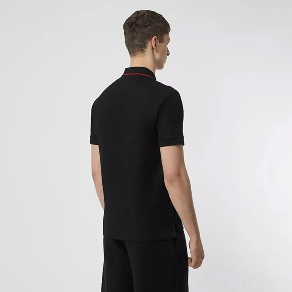 Áo Polo Nam Burberry Icon Stripe Placket Cotton Piqué Shirt Black Màu Đen Size XS